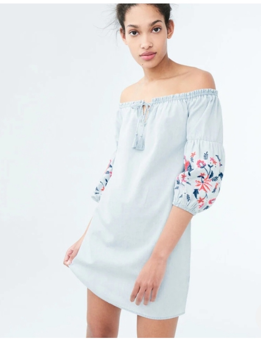 Aeropostale Dress Women Small Blue Chambray Embroidered